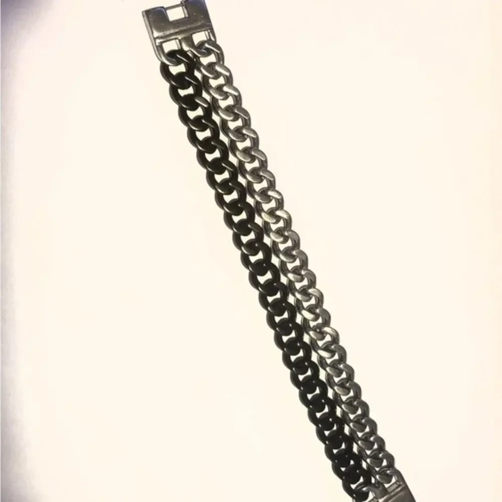 New black and silver double‎ chain link bracelet